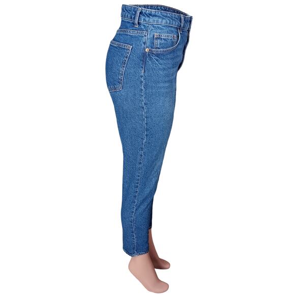 H&M High Waist Mom Jeans Size 8 Blue Straight skinny Legs Zipper Button Closure - Picture 9 of 12